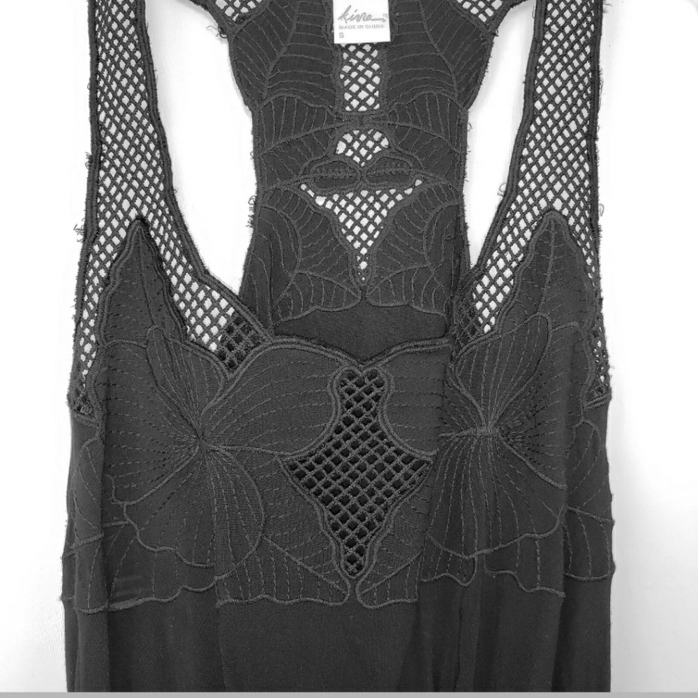 Kina Embroidered Black Floral Sleeveless Romper